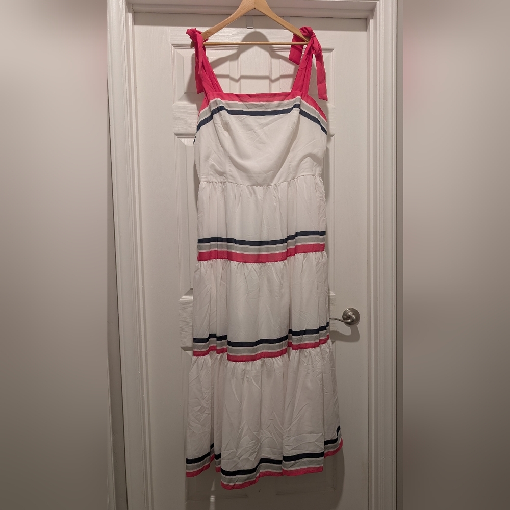 White Maxi Dress with Pink and Black Stripes